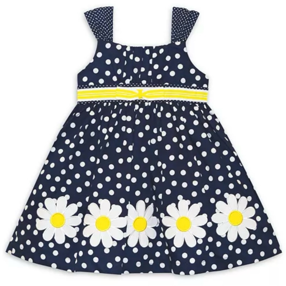 Blueberi Boulevard Sleeveless Daisy Dress Navy White Yellow Size 18 Months
